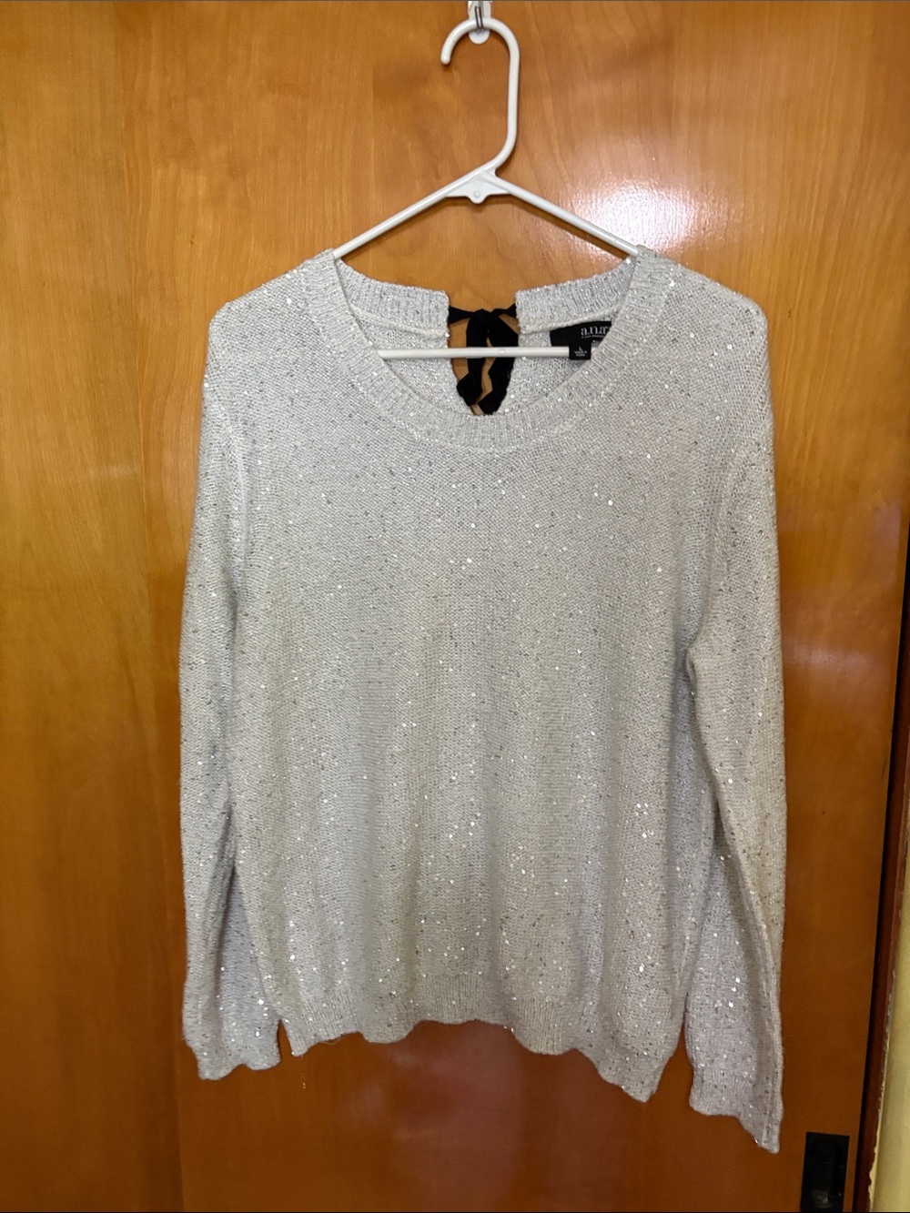 a.n.a Silver Scoop Neck Sequin Sweater